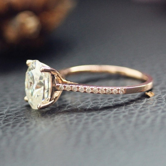 14k Rose Gold Plated Oval Moissanite Solitaire - Picture 3 of 3